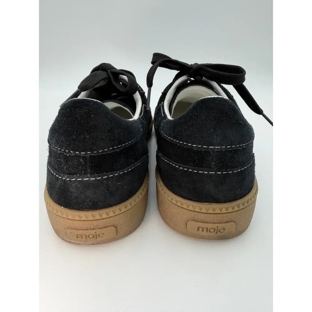 Maje Low Profile Sneakers Black Suede Size 39 / 9 Retro Contrast Stitching